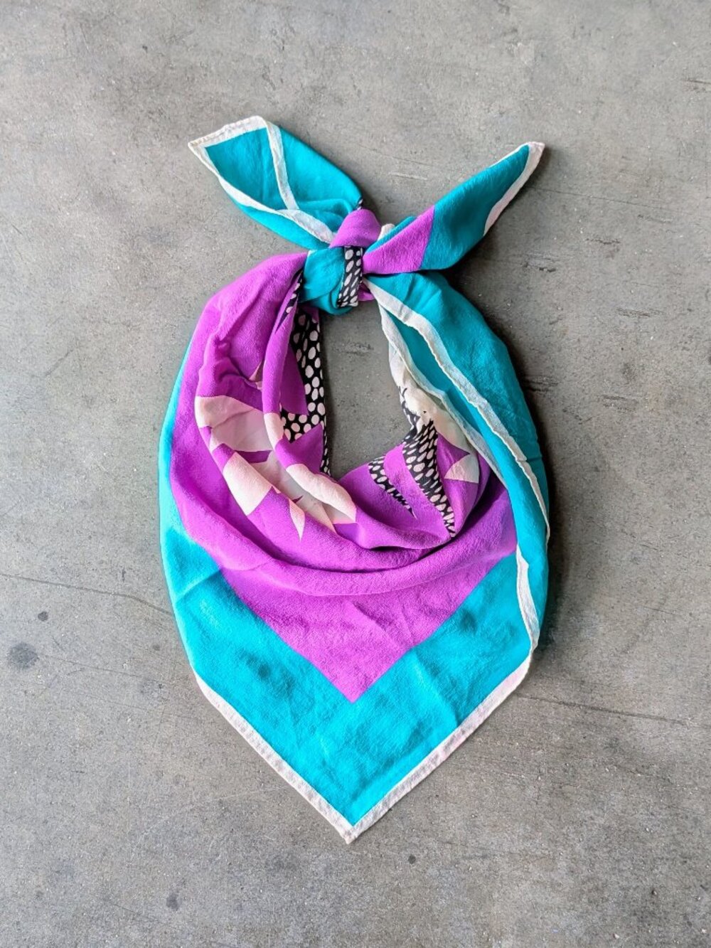 Vintage Pinto Italy Purple Teal White Abstract Floral Oversized Square Scarf